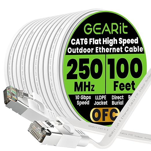 GEARit Cat 6 Outdoor Flat Ethernet Cable Direct Burial Rated LLDPE Jacket by GEARit