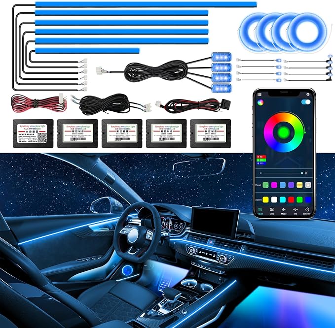 RGBW Acrylic Car Interior Led Kit, Car Accessories 22 in 1 Car Ambient Lighting by WEBUPAR