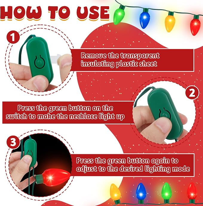 QZYL 2 Pack Christmas Light Necklace, Colorful Christmas Accessories, 9 LED - Image 4