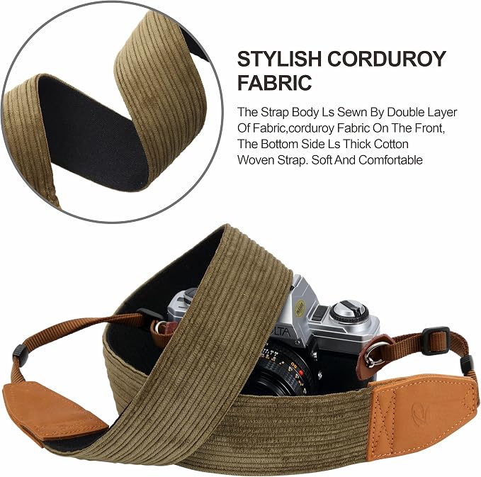 Padwa Lifestyle Olive Green Corduroy Camera Strap - Image 4