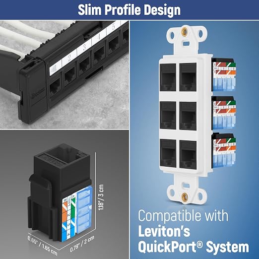 Everest 90° Angled RJ45 Cat5e Keystone Jacks 20-Pack in Black - Image 6