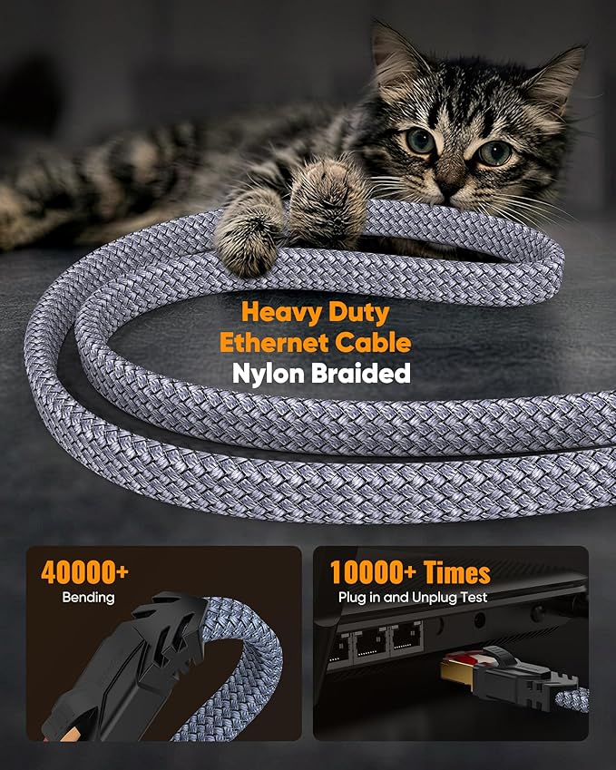 Snowkids Cat 8 Ethernet Cable 25 FT, Braided Heavy Duty High Speed - Image 5