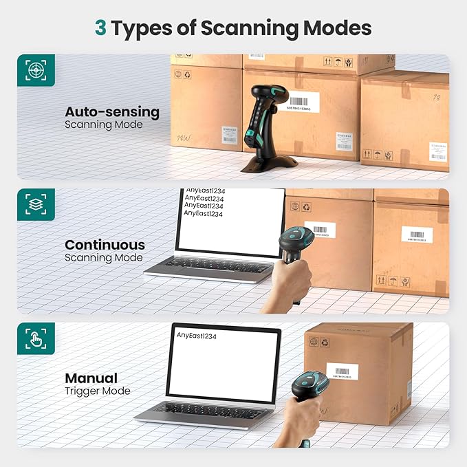 Wireless Barcode Scanner with Stand, Industrial 1D 2D QR Bluetooth Barcode - Image 6