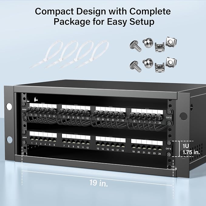 Jadaol 24 Port Cat6 Patch Panel, 1U 19 Inch Rackmount Punch Down Network Panel - Image 7