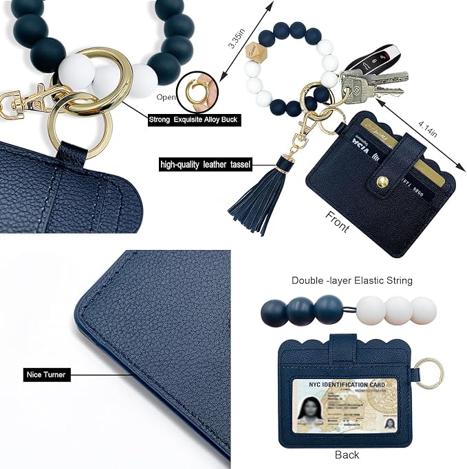 Keychain Wallet Wristlet Small Credit Card Holder Bracelet Key Chain Purse - Image 3