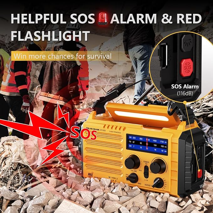 Emergency Weather Radio, 5 Ways Powered Crank Solar Radio, Portable - Image 4