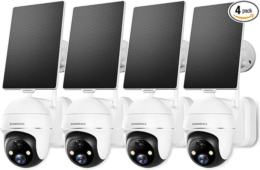 ZUMIMALL 2K Solar Security Cameras Wireless Outdoor 4-Pack, Solar Powered by ZUMIMALL