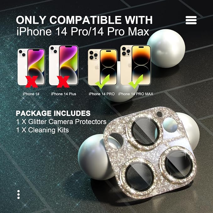 Choiche for iPhone 14 Pro/iPhone 14 Pro Max Camera Lens Protector, Bling Camera - Image 2