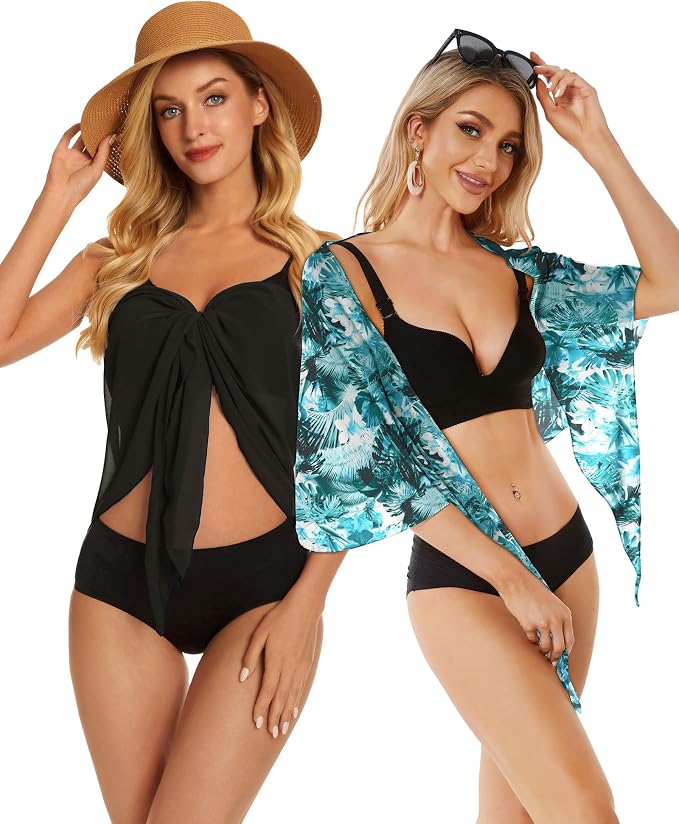 CHICGAL 2 Pieces Women Beach Sarong Bathing Suit Wrap Skirt Sheer Bikini - Image 5