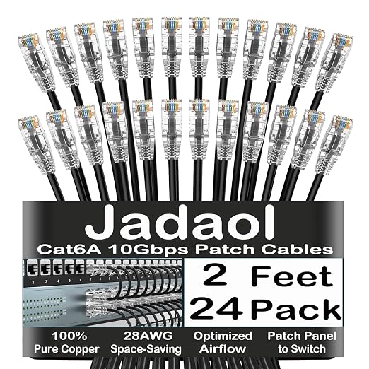 Jadaol UL Listed Patch Cables Cat 6a / Cat 6 2 ft 24-Pack, 10Gbps 550MHz Slim by Jadaol