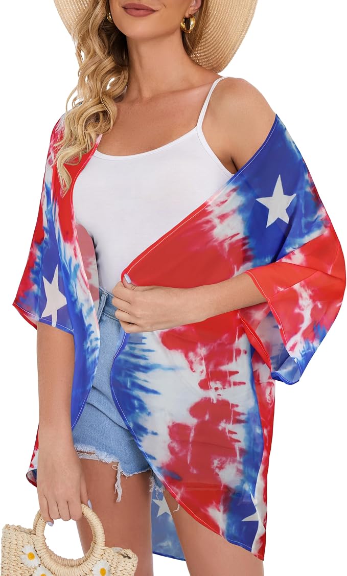 Women's Floral Print Puff Sleeve Kimono Cardigan Loose Cover Up Casual Blouse - Image 4