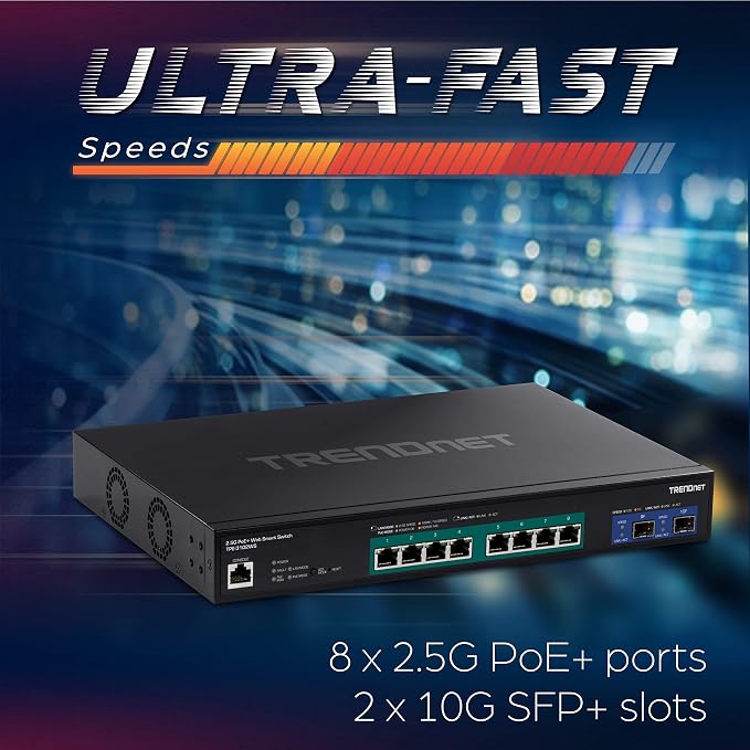 TRENDnet 10-Port Multi-Gig Web Smart PoE+ Switch, 8 x 2.5GBASE-T PoE+ Ports - Image 3