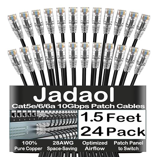 Jadaol UL Listed Patch Cables Cat 6a / Cat 6 1.5 ft 24-Pack, 10Gbps 550MHz Slim by Jadaol