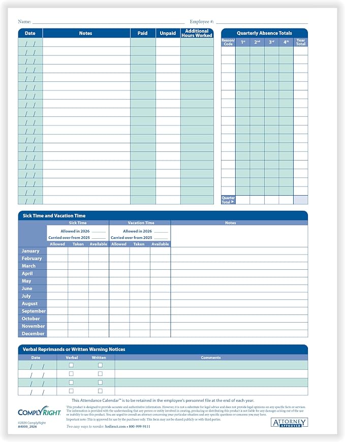 ComplyRight 2026 Attendance Calendar Card - Image 3