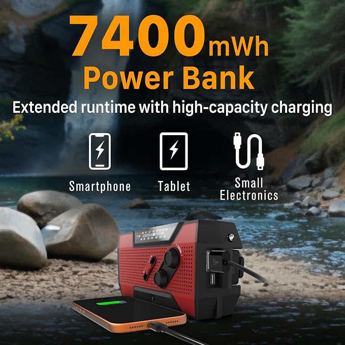 FosPower NOAA Emergency Weather Radio A1 7400mWh Portable Power Bank, - Image 3