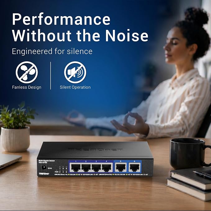 TRENDnet 6-Port 10G Switch, 4 x 2.5G RJ-45 Base-T Ports, 2 x 10G RJ-45 Ports - Image 7