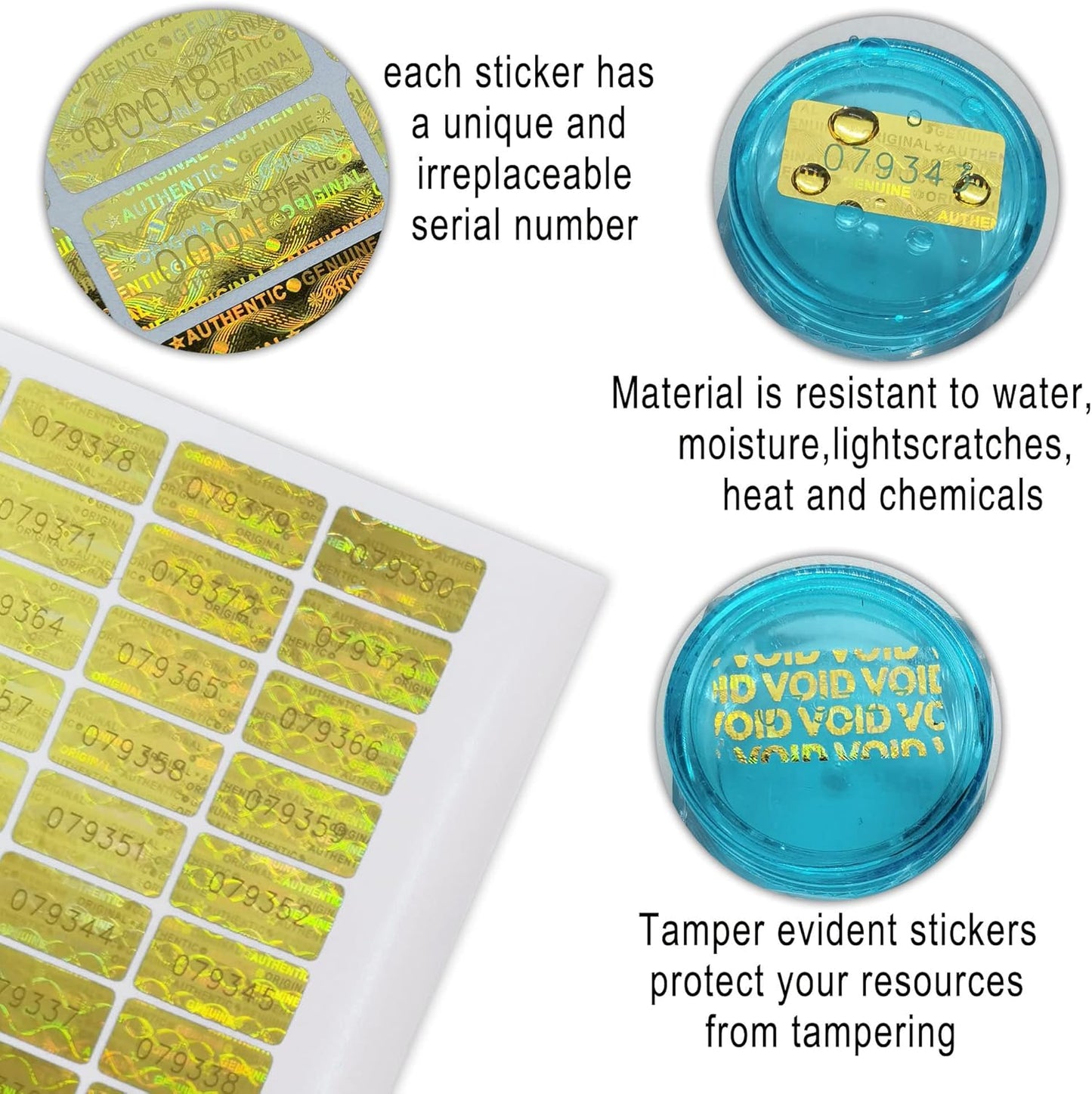 580 Pcs 0.787x0.39 inch High Security Tamper Evident Seal Warranty Void Original Genuine Authentic Hologram Labels/Stickers w/Unique Sequential Serial Numbering Tamper Proof Stickers(Gold)