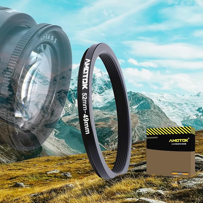 52mm Lens to 49mm Camera Lens Adapter, 52mm-49mm Filter Step-Down Ring by AMOTOK