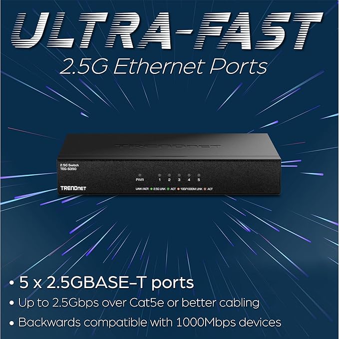TRENDnet 5-Port Unmanaged 2.5G Gaming Switch, 5 x 2.5GBASE-T Ports, 25Gbps - Image 3