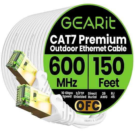 GEARit Cat7 Outdoor Ethernet Cable SFTP Shielded Foil Twisted Pair, Pure Copper by GEARit
