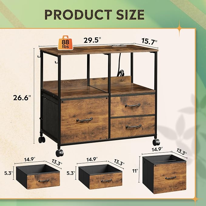 DEVAISE 3 Drawer Mobile File Cabinet, Rolling Printer Stand - Image 3