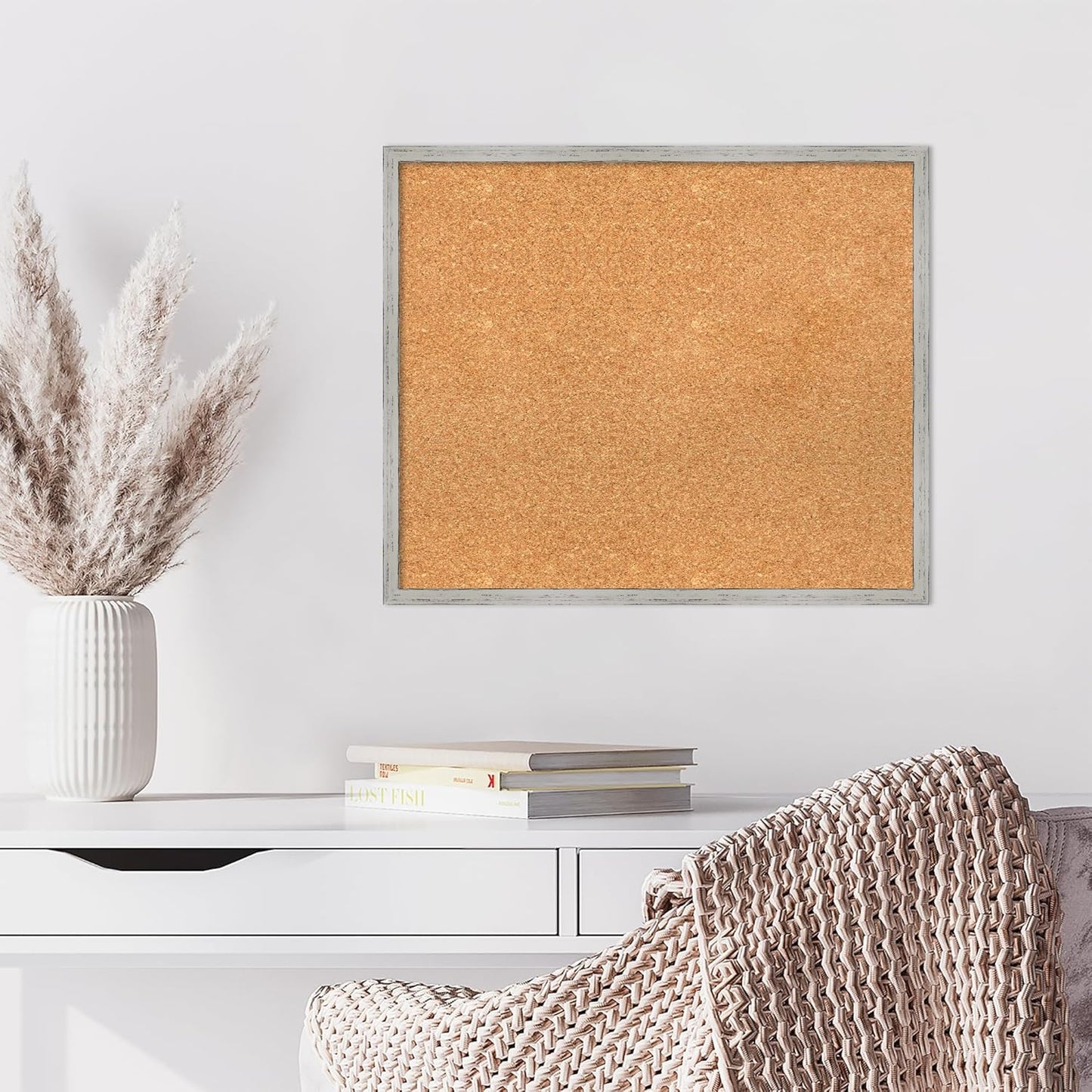 Amanti Art Natural Cork Board for Wall, 21x25 Vision Board with White Frame, Medium Corkboard Office Decor for Home Organization, Cottage Corkboard Pinboard to Display Items for Home Organization in