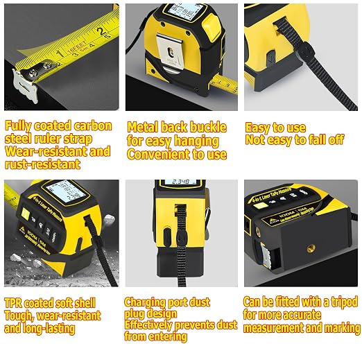 tape measure 4-in-1 laser Digital Measuring Tape & 60m/197ft Laser Distance - Image 6