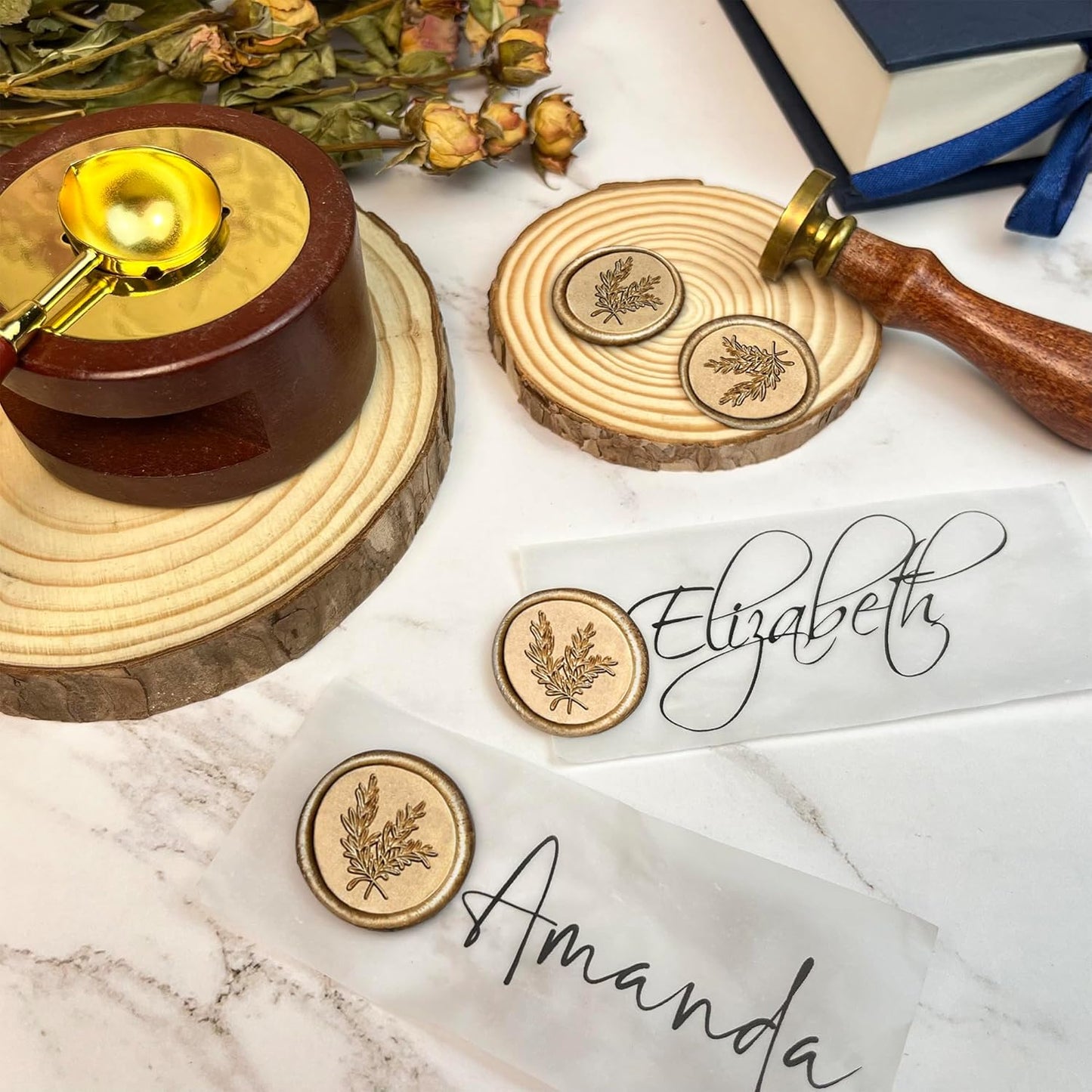 25Pcs Wax Seal Stickers Handmade Envelope Seals Self Adhesive Wax Stickers for Wedding Party Invitations, Envelope, Gift Wrap, Christmas(Rosemary Style, Bronze)
