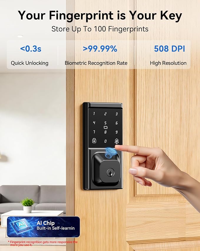 Smart Deadbolt Lock, Keyless Entry Door Lock, Fingerprint, Electronic - Image 3