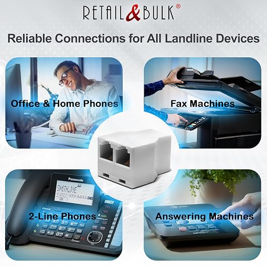 Phone Splitter for Landline, RJ11 Phone Jack Splitter 2-Way Adapter, Telephone - Image 6
