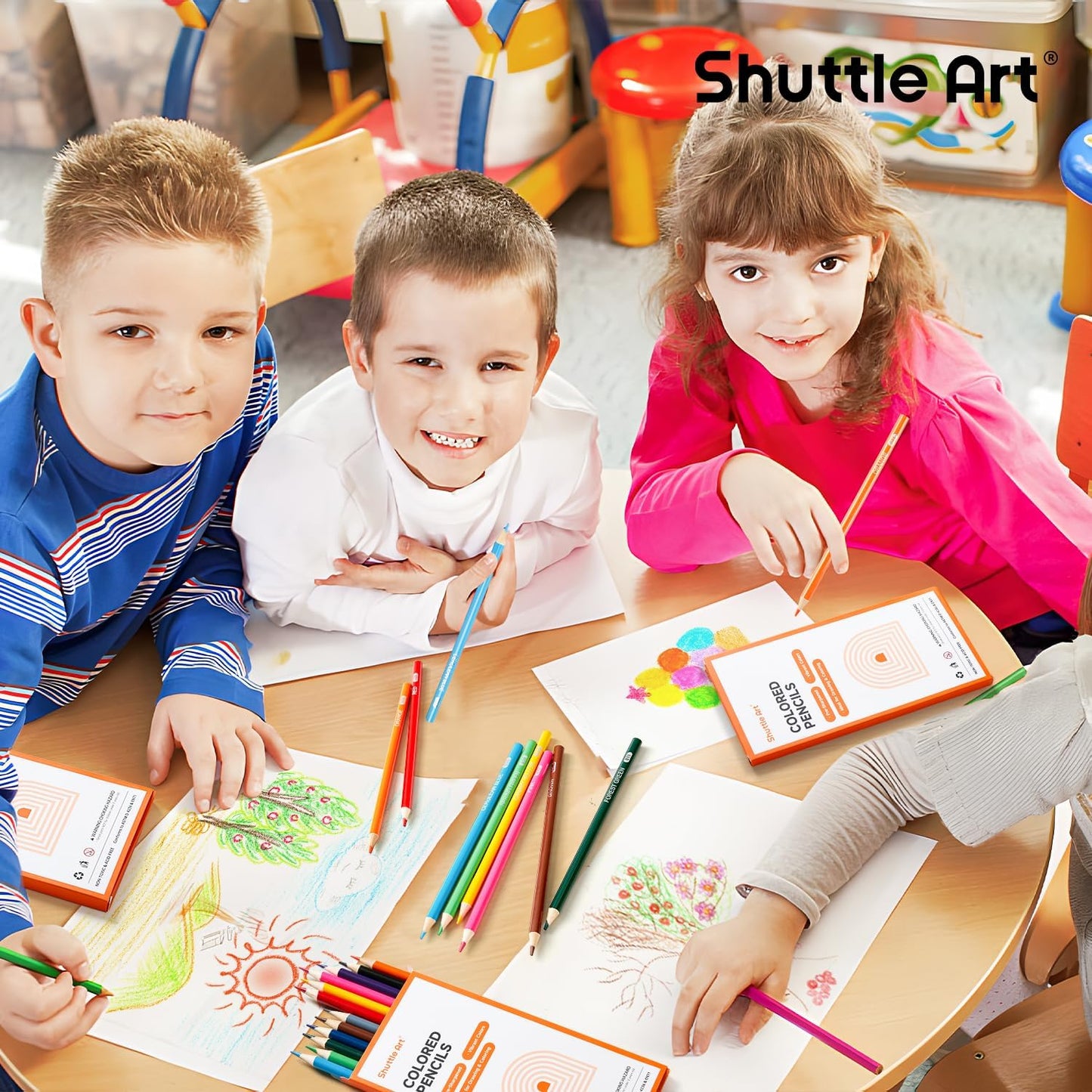 Shuttle Art 504 Colored Pencils Bulk, 12 Vibrant Colors, Pack of 42, Pre-sharpened Coloring Pencils, Wood Colored Pencil for Kids Teachers, Classroom Essentials, Back to School Supplies