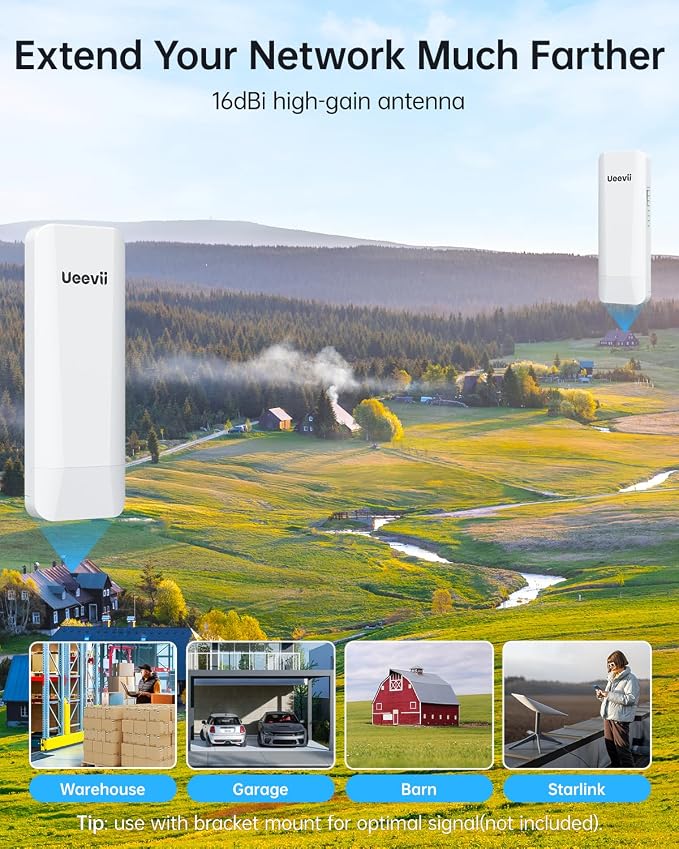 Wireless Bridge Point to Point Outdoor: Ueevii 5.8GHz Dual 100Mbps WiFi Bridge - Image 2