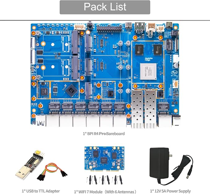 youyeetoo BPI-R4 Pro 8X/4E WiFi 7 Router Board, 8GB DDR4 MT7988A Cortex-A73 - Image 2
