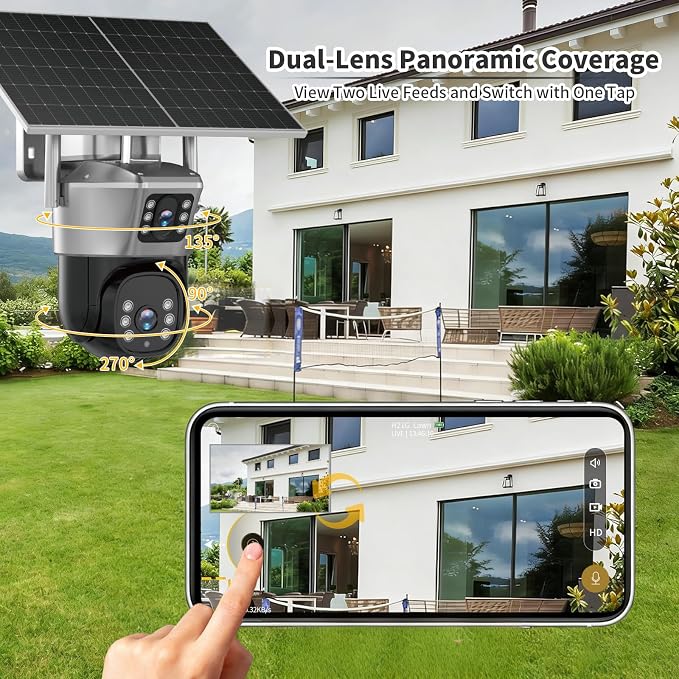 4G Solar Security Camera, 2K Dual-Lens Outdoor Camera Wireless - Image 4