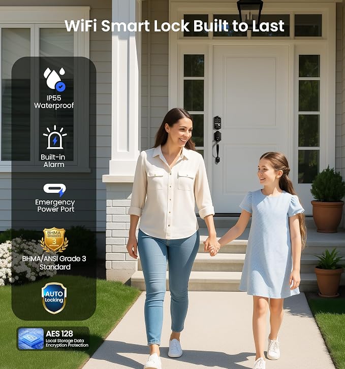 Veise VE017G-H Wi-Fi Smart Fingerprint Front Door Lock Set, Remote App Control - Image 5