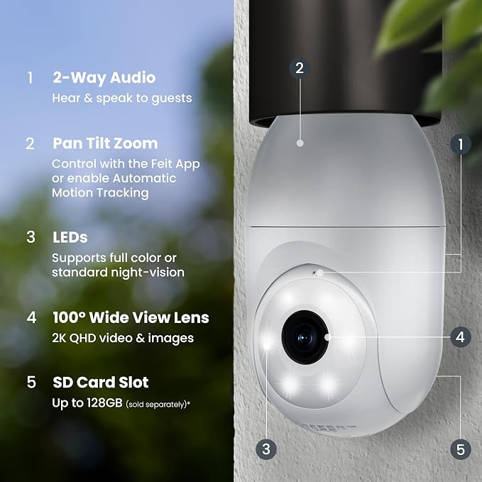 Feit Electric Smart Security Camera Bulb, 2K QHD Resolution, 2-Way Audio - Image 4