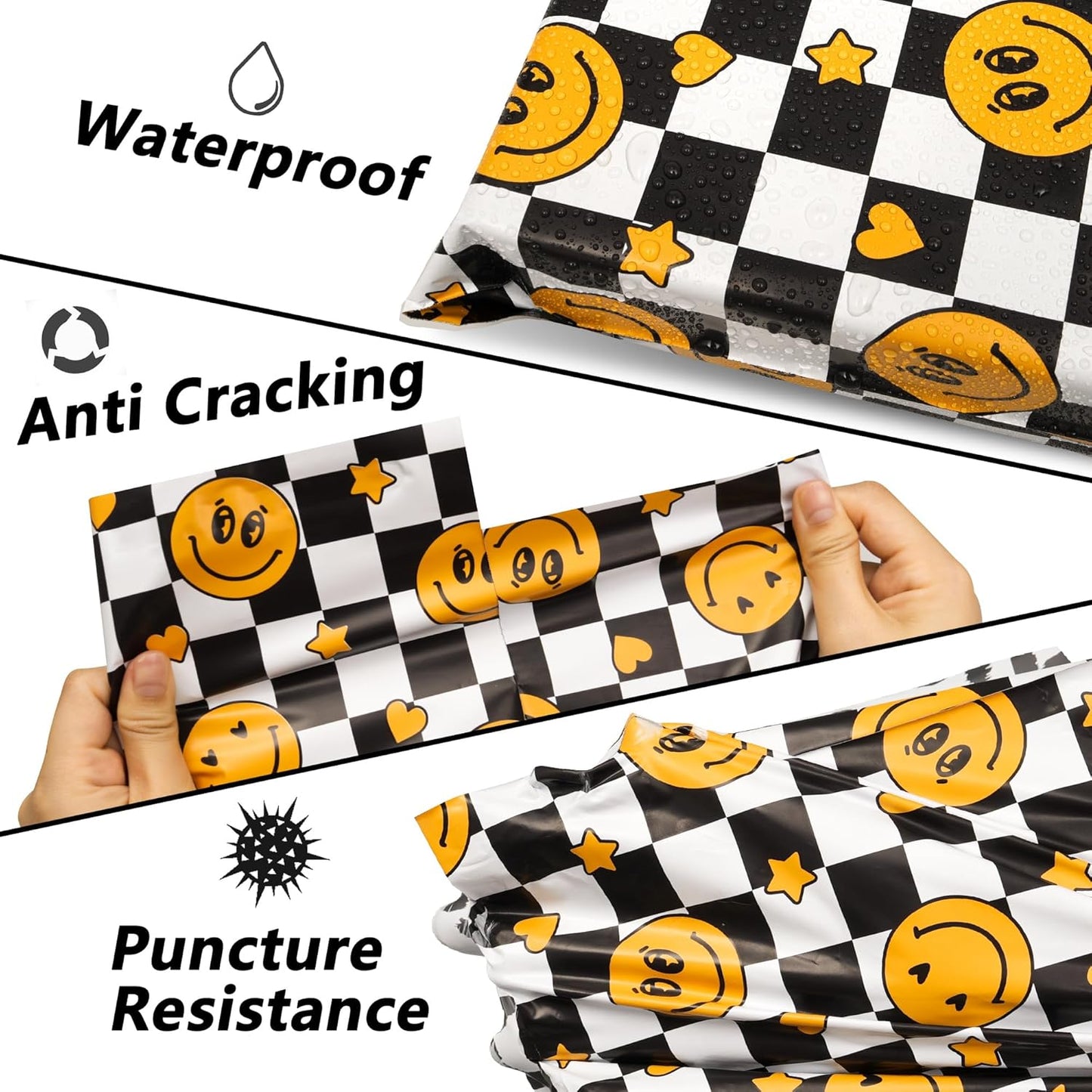 Poly Mailers 10x13 Inch 25 Pcs - Smiles Checkerboard Printed Shipping Bags, 2.4mil Thickness, Waterproof and Tear Resistant Mailing Envelopes, Self-Sealing Packaging Bags for Small Business