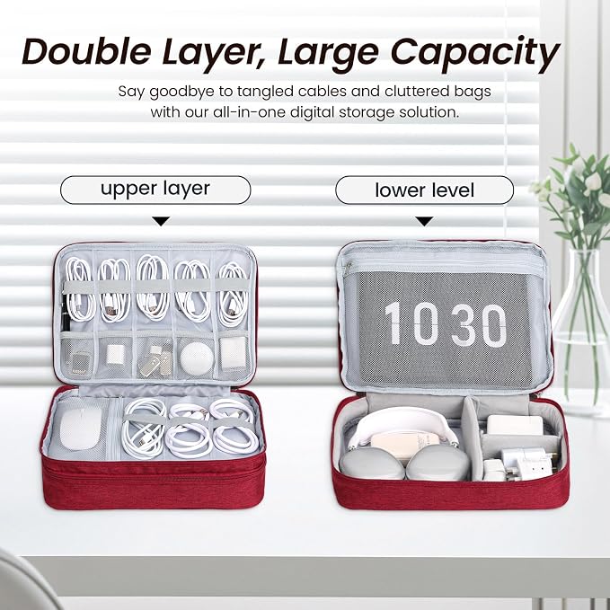 Large Electronic Organizer Travel Case, Double Layer Tech Accessories Bag - Image 4