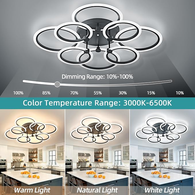 LED Ceiling Light, 8-Ring Modern Flush Mount Fixture, 145W Dimmable 3000K–6500K - Image 2