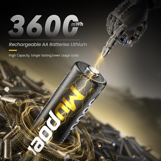 Mupoer Rechargeable Lithium Batteries AA 8-Pack - Image 2
