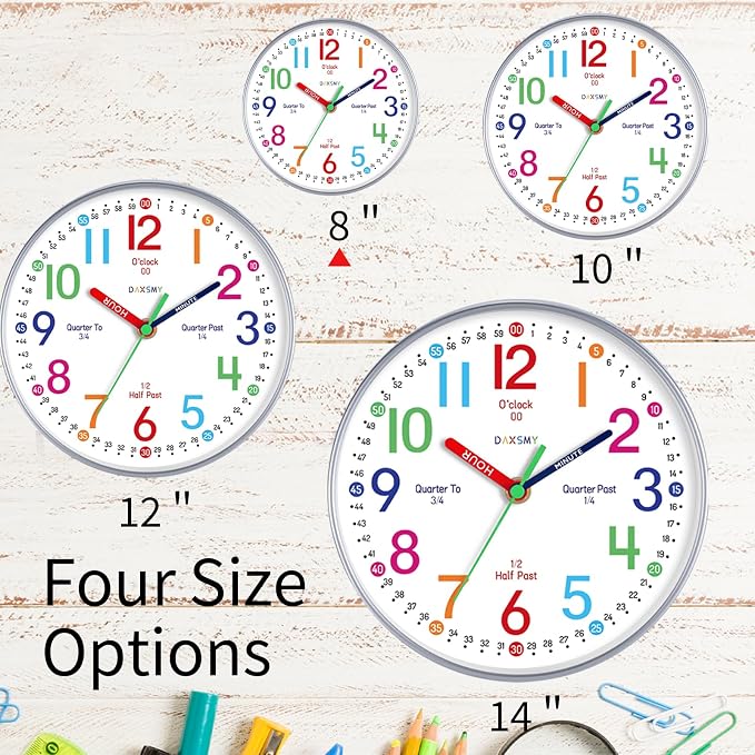 Roymnie Wall Clock for Kids Learning to Tell Time Easily Non Ticking Battery - Image 2