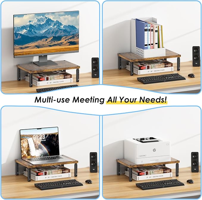 ECOLOVI Adjustable Wood Computer Monitor Stand Riser, Office Desk Organizer and - Image 4