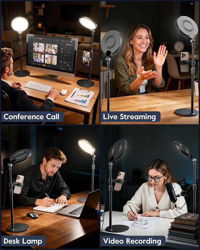 2 Packs Desk Ring Light with Stand, Adjustable Desktop Light with Phone Holder - Image 5