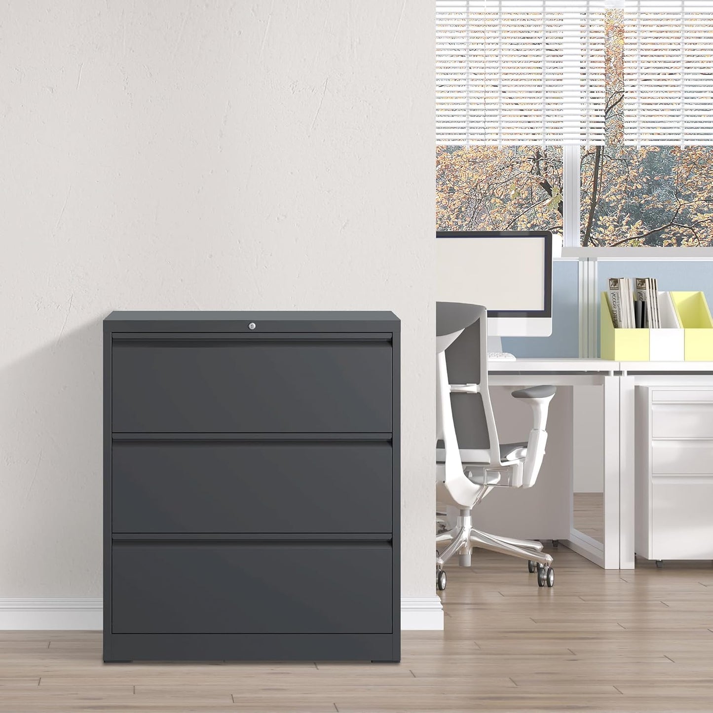 Locking Filing Cabinet with 3 Drawer Heavy Duty Large Metal File Cabinet Home Office Black Lateral File Cabinets Wide Steel Cabinet for Legal/Letter Size File,Assembly Required