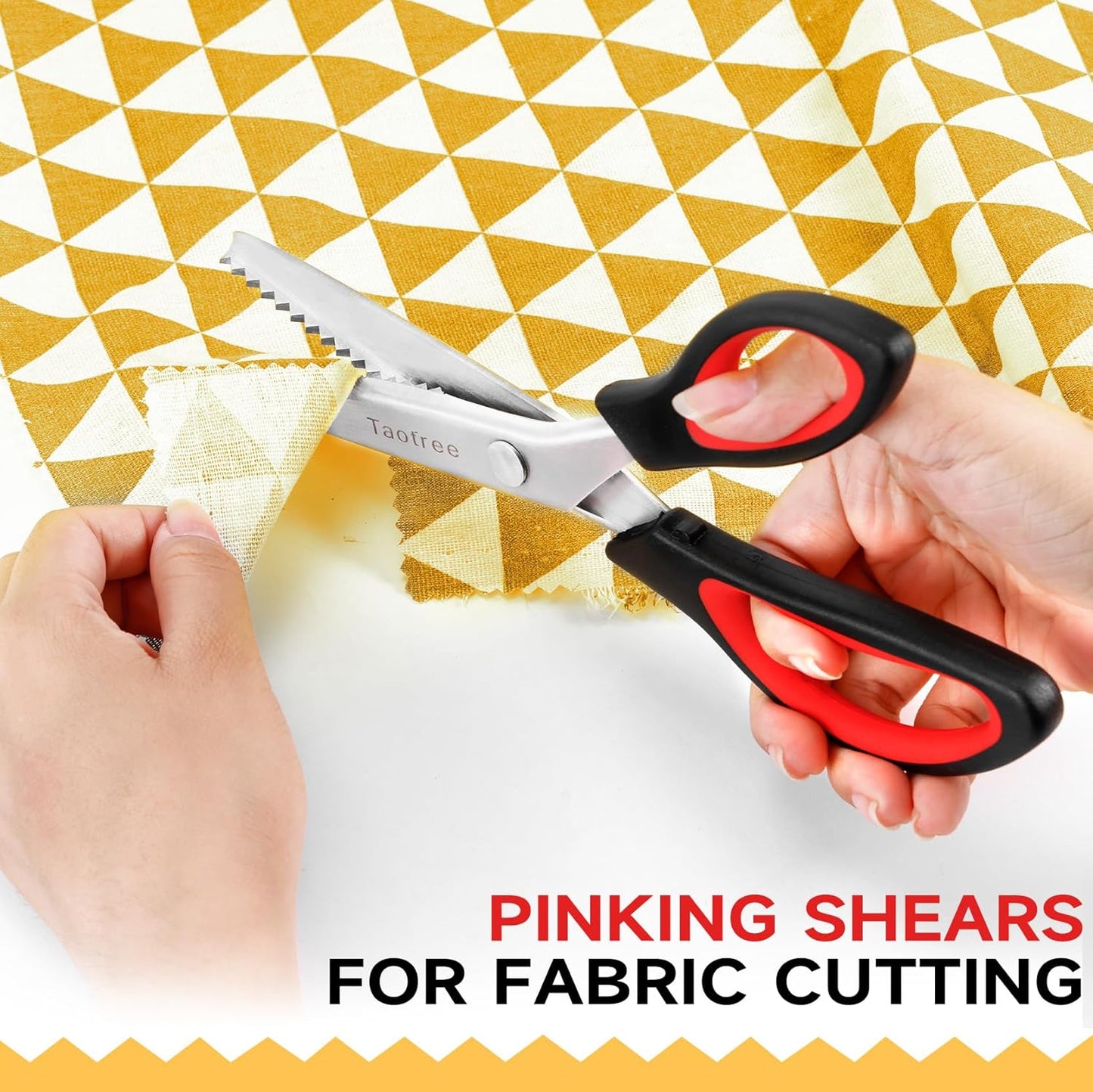 Sewing Scissors for Fabric Cutting, Taotree 9.5" Fabric Scissors Pinking Shears, Zig Zag Craft Decorative Edge, Sewing Supplies Notions Accessories for Craft Scrapbooking Supplies, Red Black 2 Pack