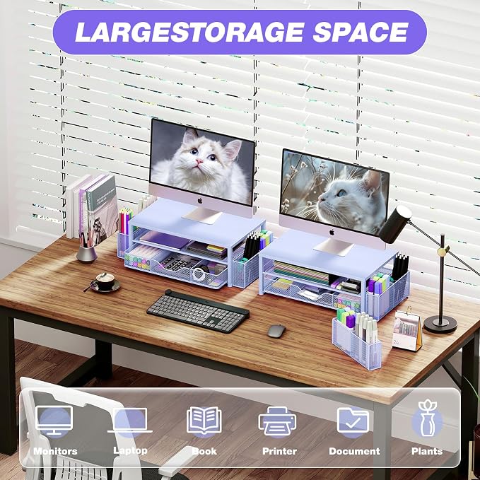 OPNICE Desk Organizers and Accessories, 2-Tier Computer Monitor Stand Riser - Image 4