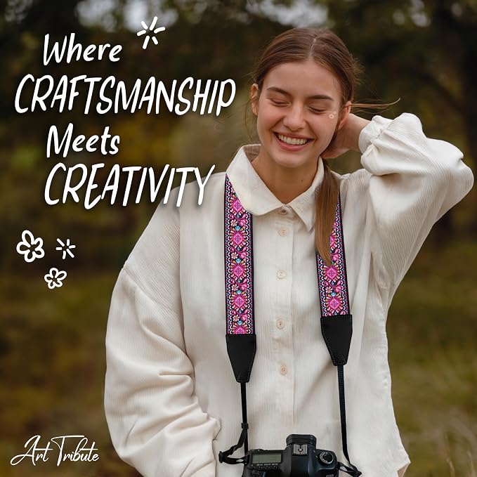Art Tribute Camera Strap, Vintage Embroidered Neck Shoulder & Crossbody Camera - Image 8