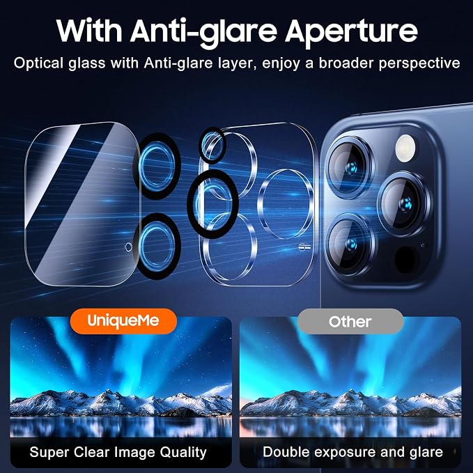 UniqueMe Compatible for 3 Pack iPhone 15 Pro/iPhone 15 Pro Max Camera Lens - Image 4