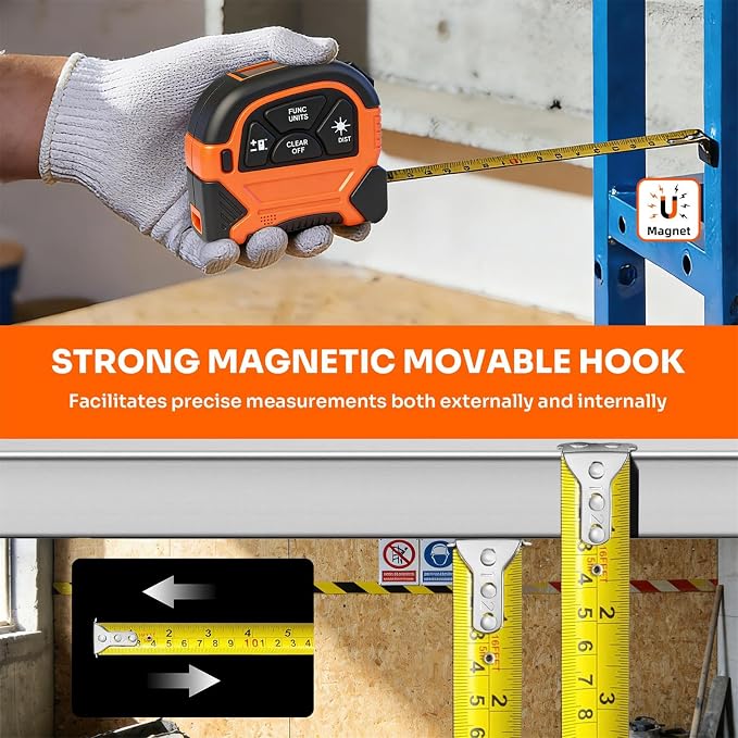 2-in-1 Laser Tape Measure, 197Ft Laser Measuring Tool & 16Ft Measuring Tape - Image 5