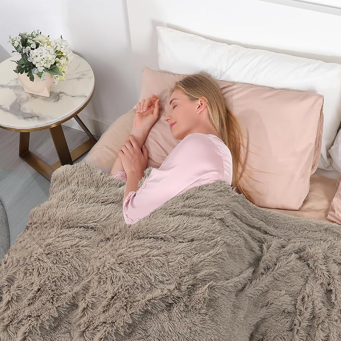 Tuddrom Decorative Extra Soft Faux Fur Throw Blanket 70"x78", Solid Reversible - Image 4